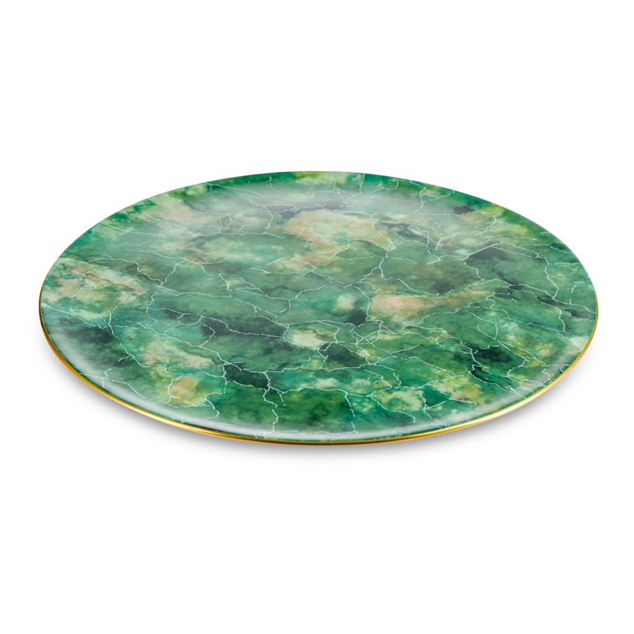 Тарелка обеденная Narumi Малахит 26 см, фарфор костяной, зеленая