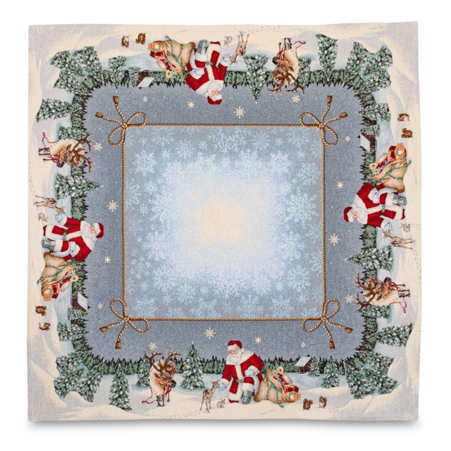 Скатерть-наперон Mix&Match Home Дед мороз и лесные друзья 100х100 см, гобелен, голубой