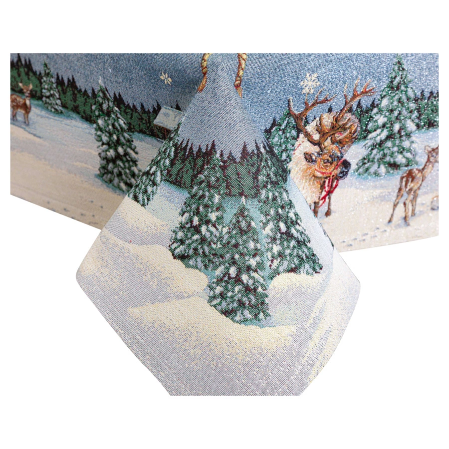 Скатерть Mix&Match Home Дед мороз и лесные друзья 140х280 см, гобелен, голубой