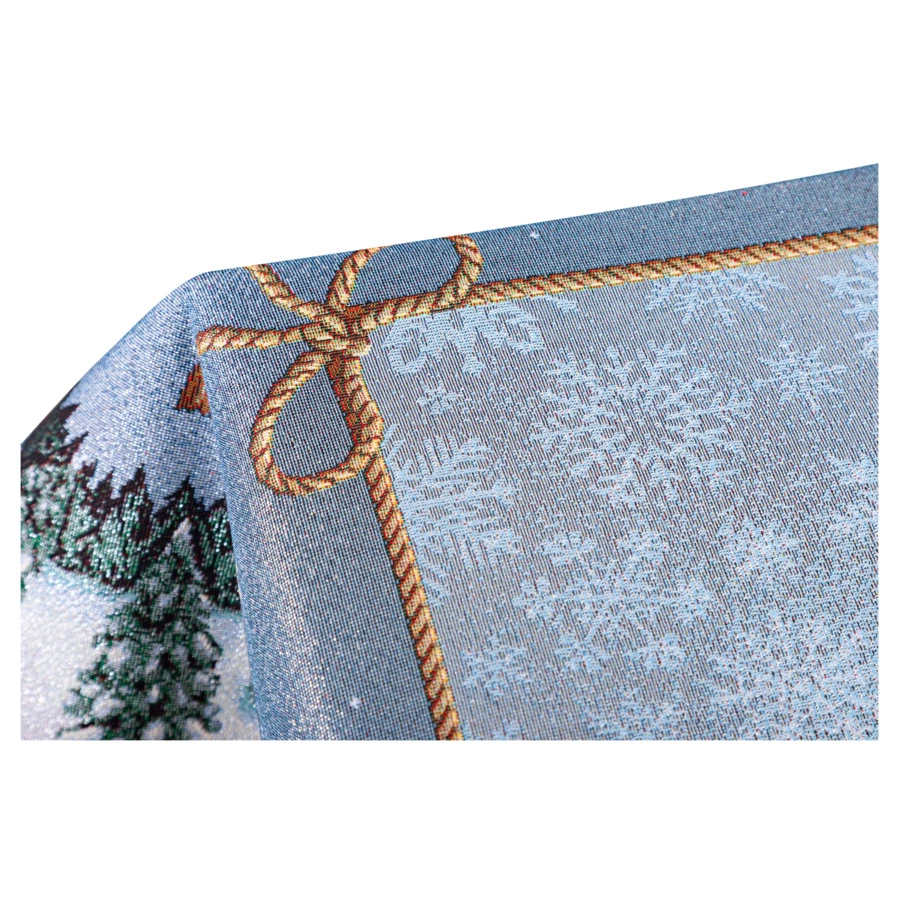 Скатерть Mix&Match Home Дед мороз и лесные друзья 140х280 см, гобелен, голубой