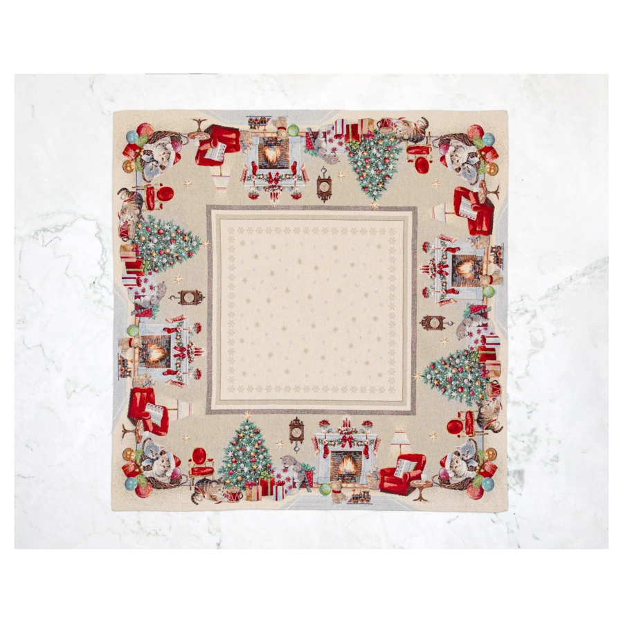 Скатерть-наперон Mix&Match Home Котята у камина 100х100 см, гобелен, бежевый