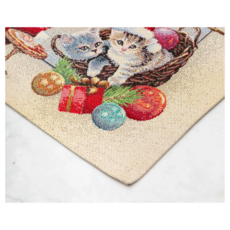 Скатерть-наперон Mix&Match Home Котята у камина 100х100 см, гобелен, бежевый