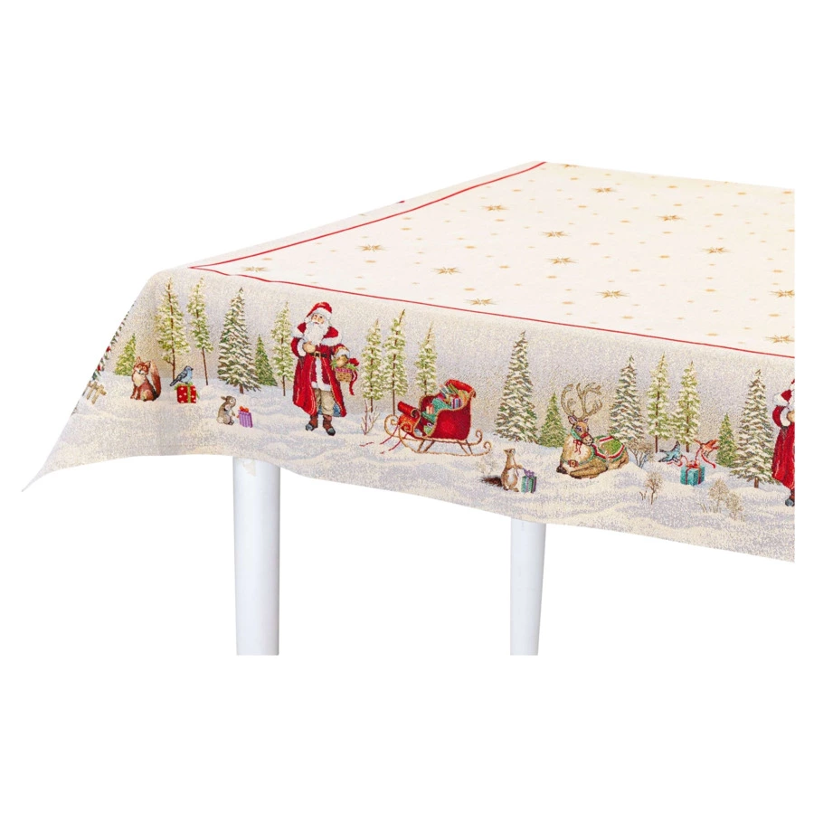 Скатерть прямоугольная Mix&Match Home Дед Мороз в волшебном лесу 140х180 см, гобелен, бежевый