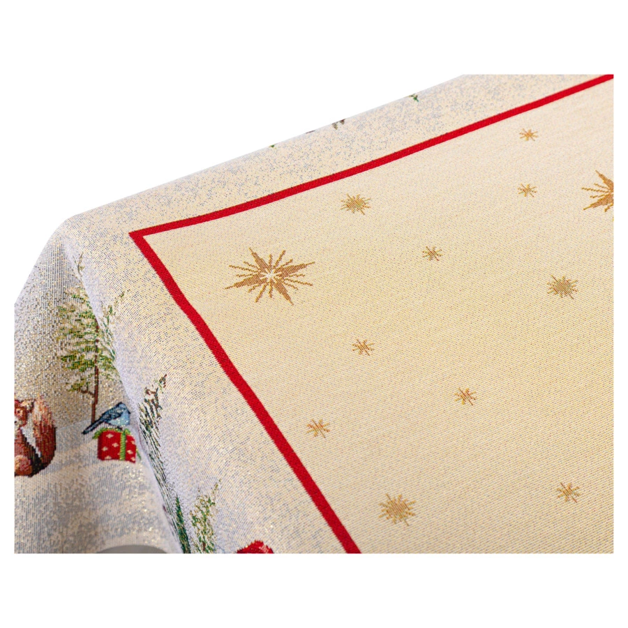 Скатерть прямоугольная Mix&Match Home Дед Мороз в волшебном лесу 140х180 см, гобелен, бежевый