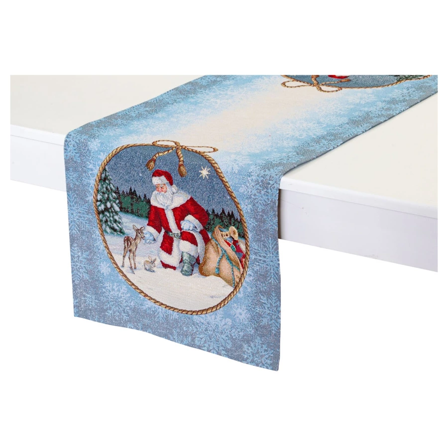Дорожка для стола Mix&Match Home Дед мороз и лесные друзья 40х100 см, гобелен, голубой