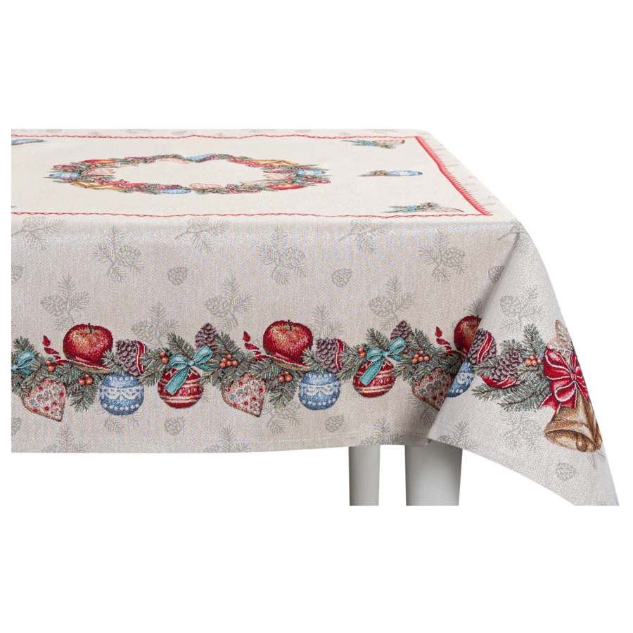 Скатерть прямоугольная Mix&Match Home Еловые ветки 140х180 см, гобелен, бежевый