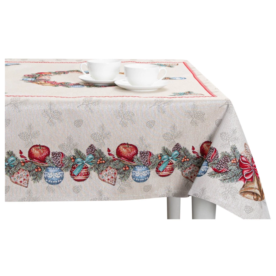 Скатерть прямоугольная Mix&Match Home Еловые ветки 140х180 см, гобелен, бежевый