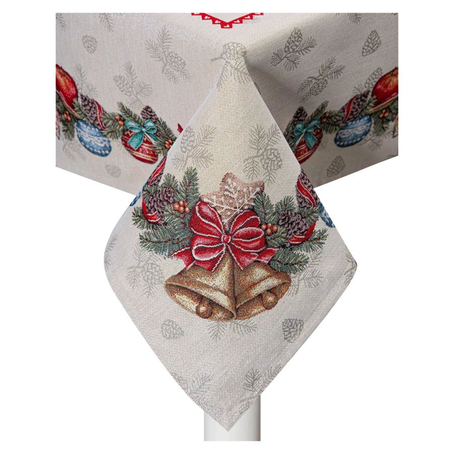 Скатерть прямоугольная Mix&Match Home Еловые ветки 140х180 см, гобелен, бежевый