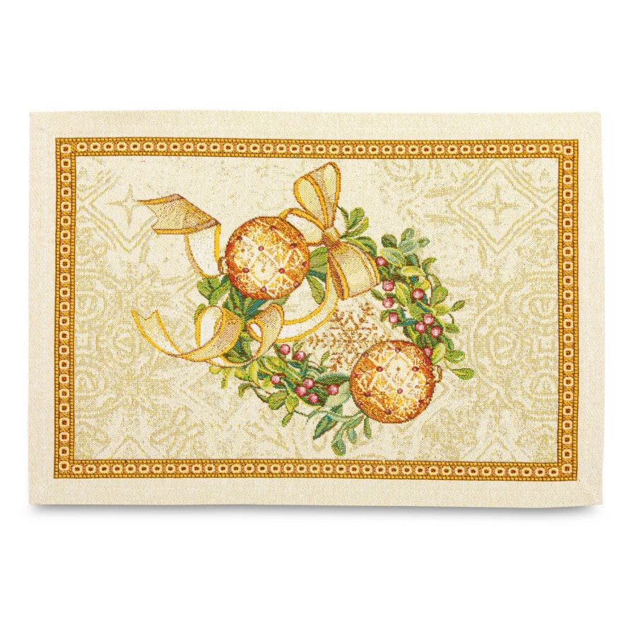 Набор салфеток подстановочных Mix&Match Home Золотые шары и ягоды 35х45 см, 2 шт, гобелен, бежевый