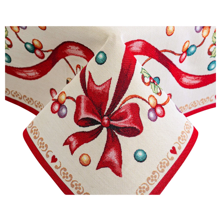 Скатерть прямоугольная Mix&Match Home Красные бантики 140х240 см, гобелен, красный