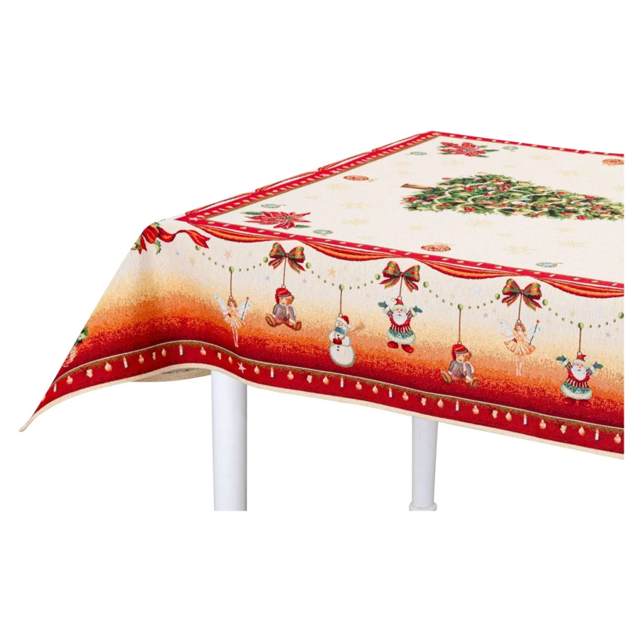 Скатерть прямоугольная Mix&Match Home Новогодние игрушки 140х260 см, гобелен, красный