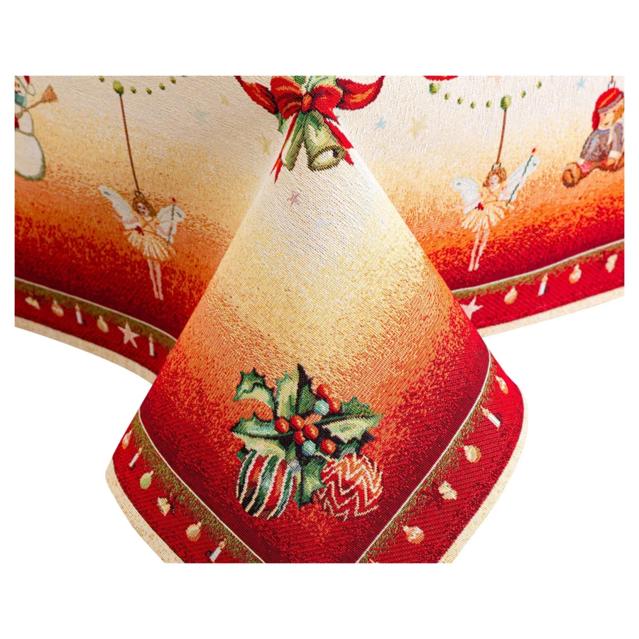 Скатерть прямоугольная Mix&Match Home Новогодние игрушки 140х260 см, гобелен, красный