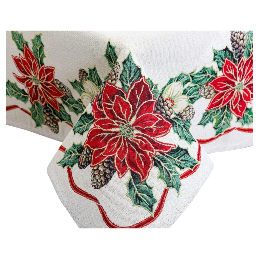 Скатерть прямоугольная Mix&Match Home Пуансетия 140х220 см, гобелен, голубой