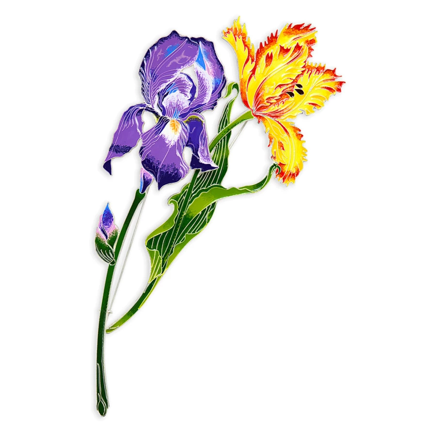 Брошь Русские самоцветы Дворцовый тюльпан 40,39 г, серебро 925