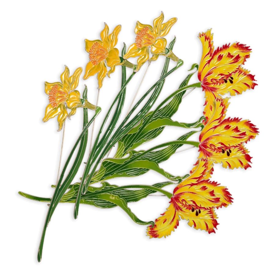 Брошь Русские самоцветы Дворцовый тюльпан 40,39 г, серебро 925