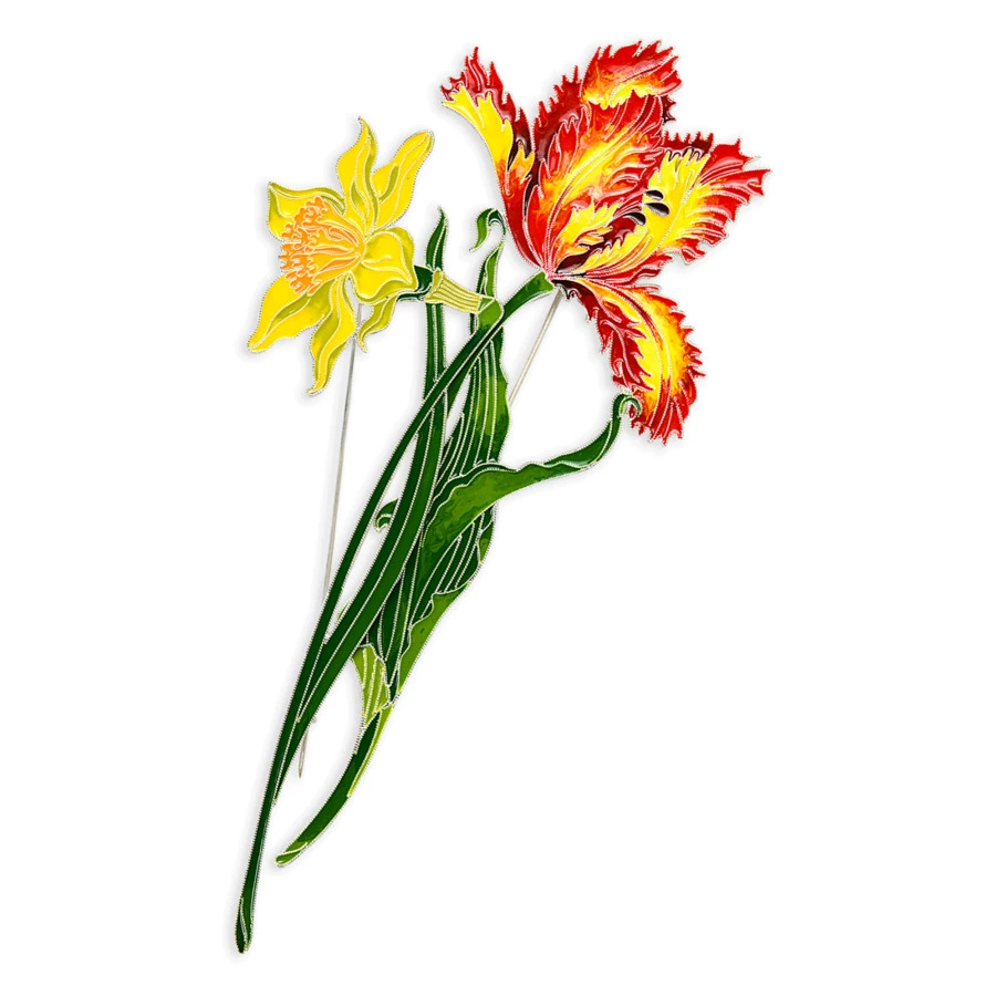 Брошь Русские самоцветы Елагинский тюльпан 37,27 г, серебро 925