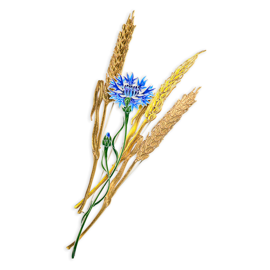 Брошь Русские самоцветы Пшеница 15,83 г, серебро 925