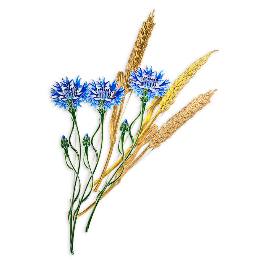 Брошь Русские самоцветы Пшеница 15,83 г, серебро 925