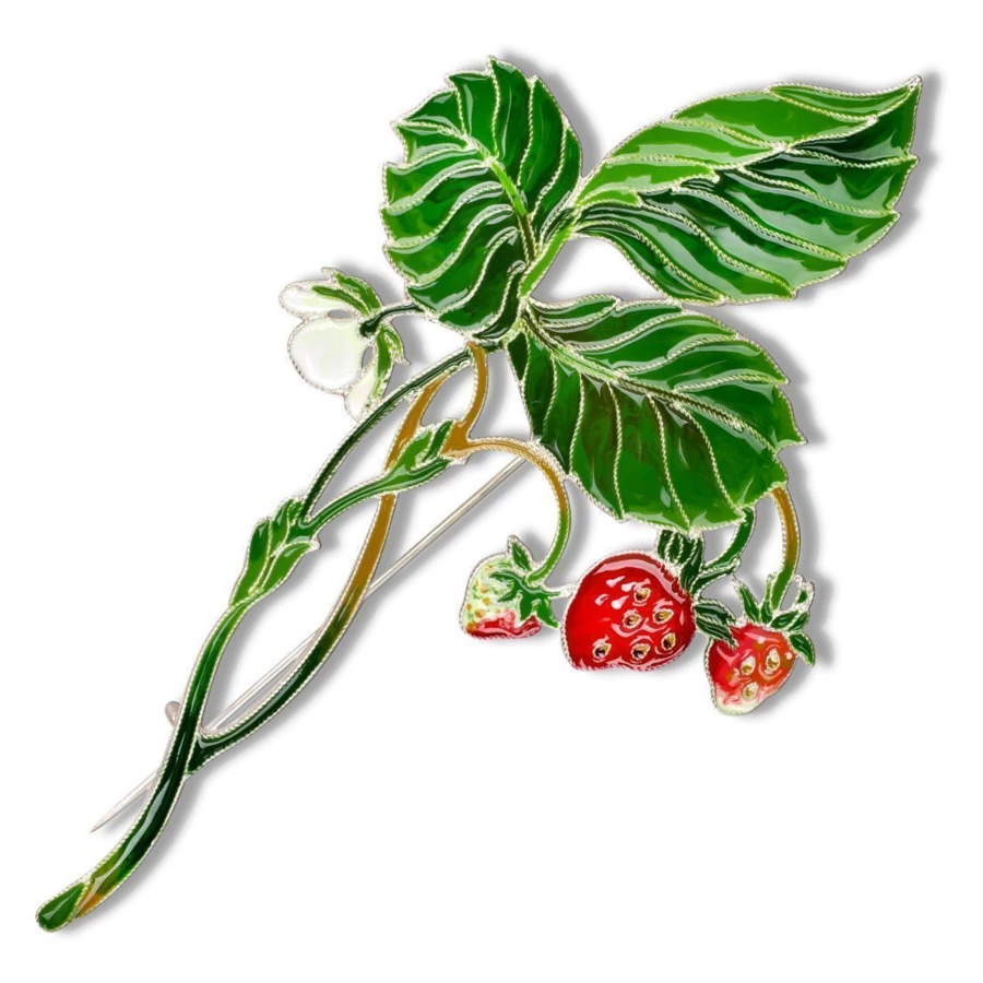 Брошь Русские самоцветы Земляника 22,72 г, серебро 925