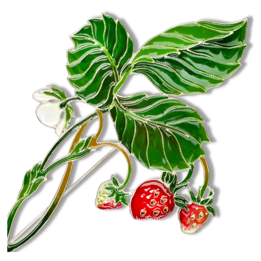 Брошь Русские самоцветы Земляника 22,72 г, серебро 925