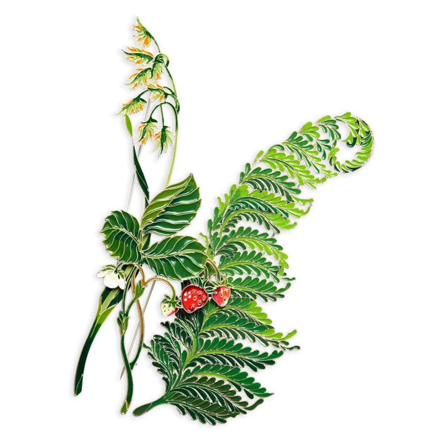 Брошь Русские самоцветы Земляника 22,72 г, серебро 925