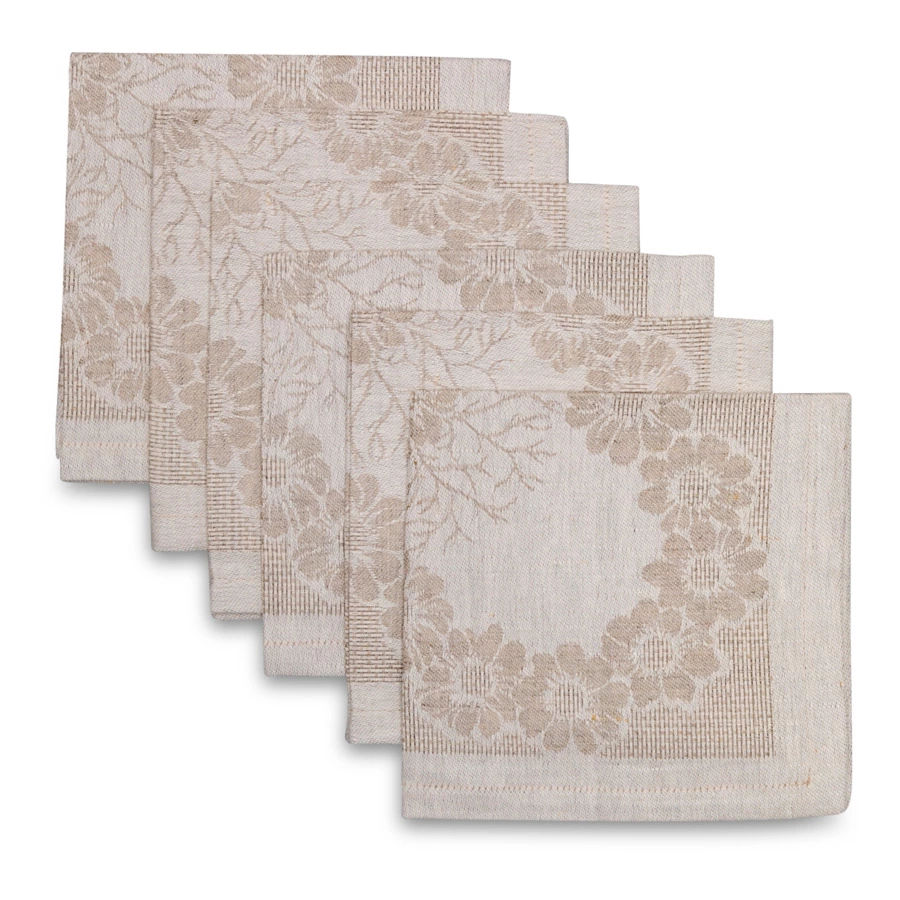 Набор салфеток жаккардовых Лен Наш Космея 45х45 см, 6 шт, полулен, светло-коричневый
