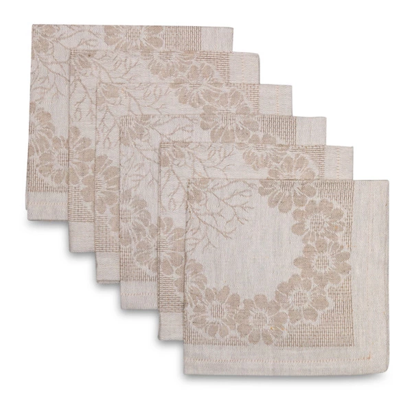 Набор салфеток жаккардовых Лен Наш Космея 45х45 см, 6 шт, полулен, светло-коричневый