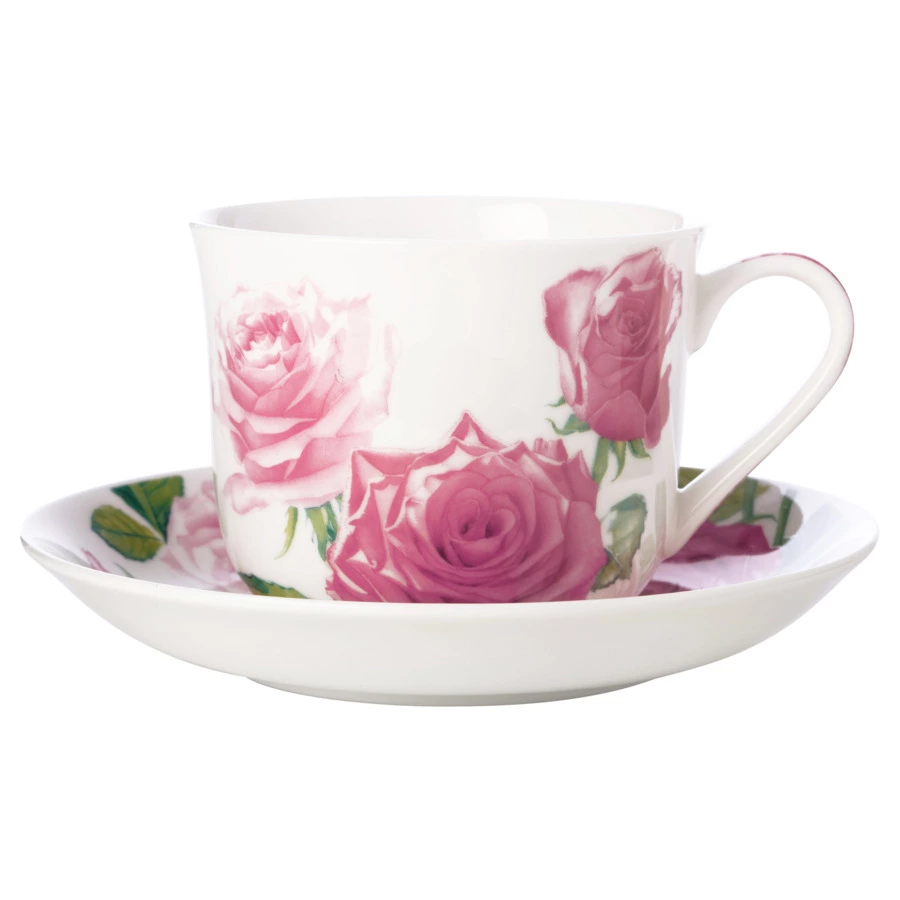 Чашка чайная с блюдцем Maxwell & Williams Флориада Розы 480 мл, фарфор костяной, п/к