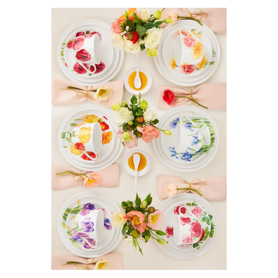 Чашка чайная с блюдцем Maxwell & Williams Флориада Маки 480 мл, фарфор костяной, п/к