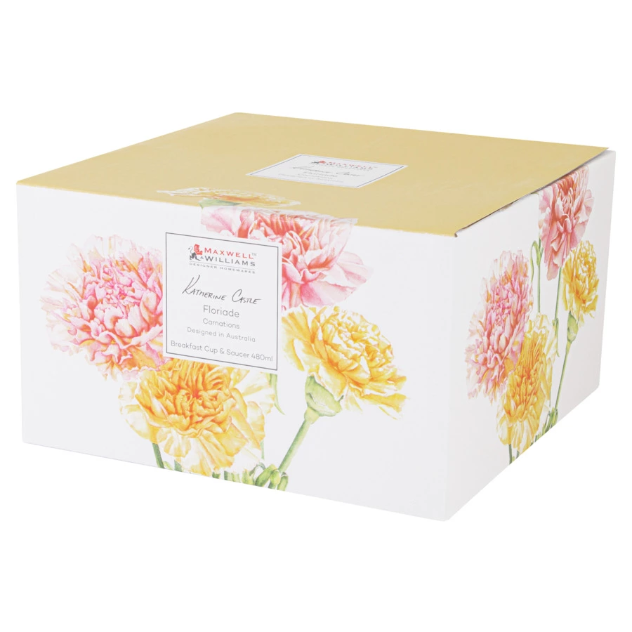 Чашка чайная с блюдцем Maxwell & Williams Флориада Гвоздики 480 мл, фарфор костяной, п/к