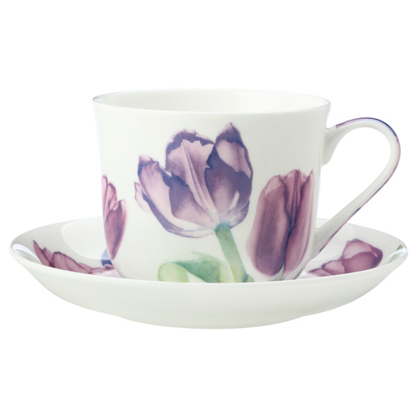 Чашка чайная с блюдцем Maxwell & Williams Флориада Тюльпаны 480 мл, фарфор костяной, п/к