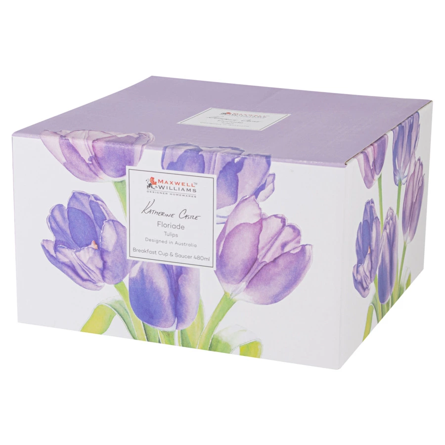 Чашка чайная с блюдцем Maxwell & Williams Флориада Тюльпаны 480 мл, фарфор костяной, п/к