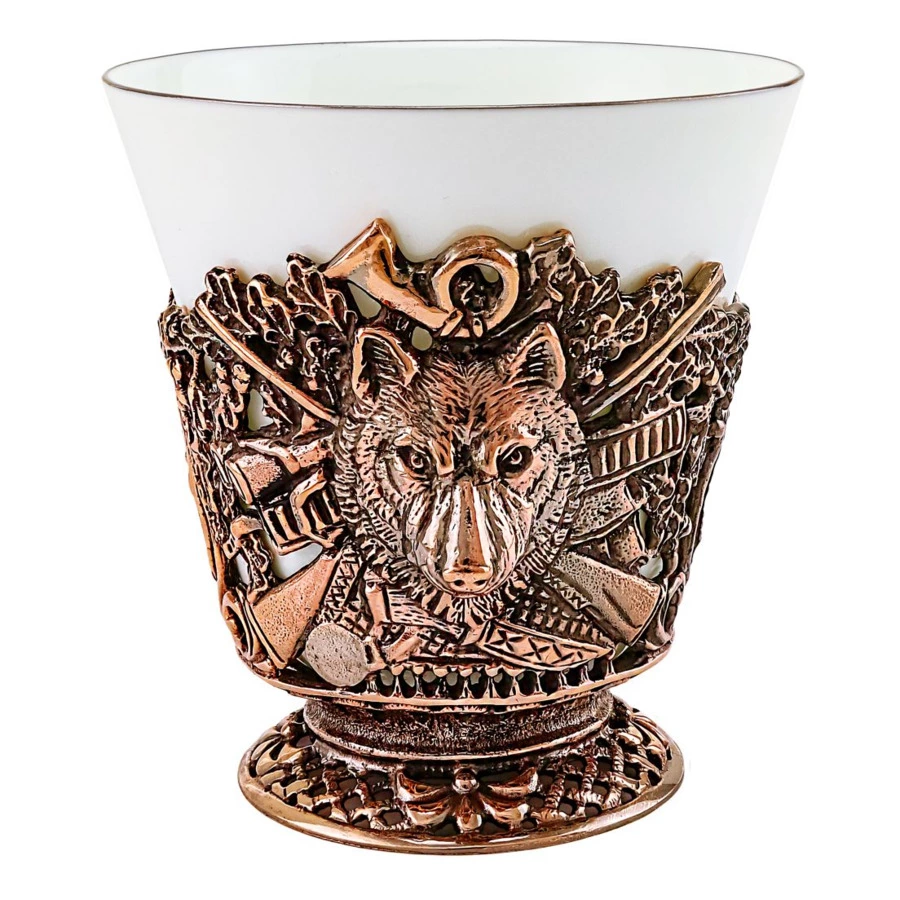 Чашка чайная Кольчугинский мельхиор Волк с чернением 200 мл, медь