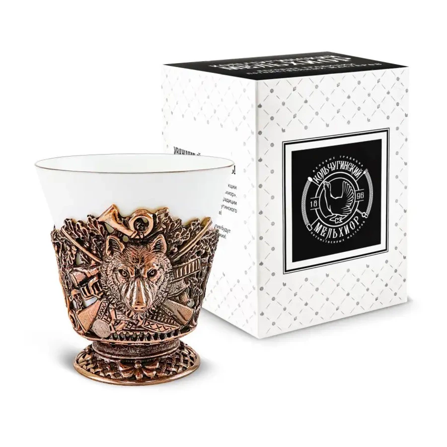 Чашка чайная Кольчугинский мельхиор Волк с чернением 200 мл, медь