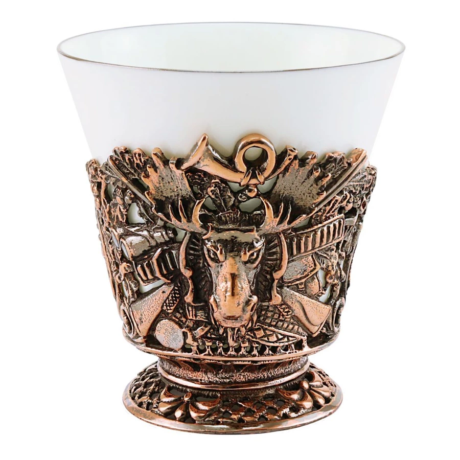 Чашка чайная Кольчугинский мельхиор Лось с чернением 200 мл, медь