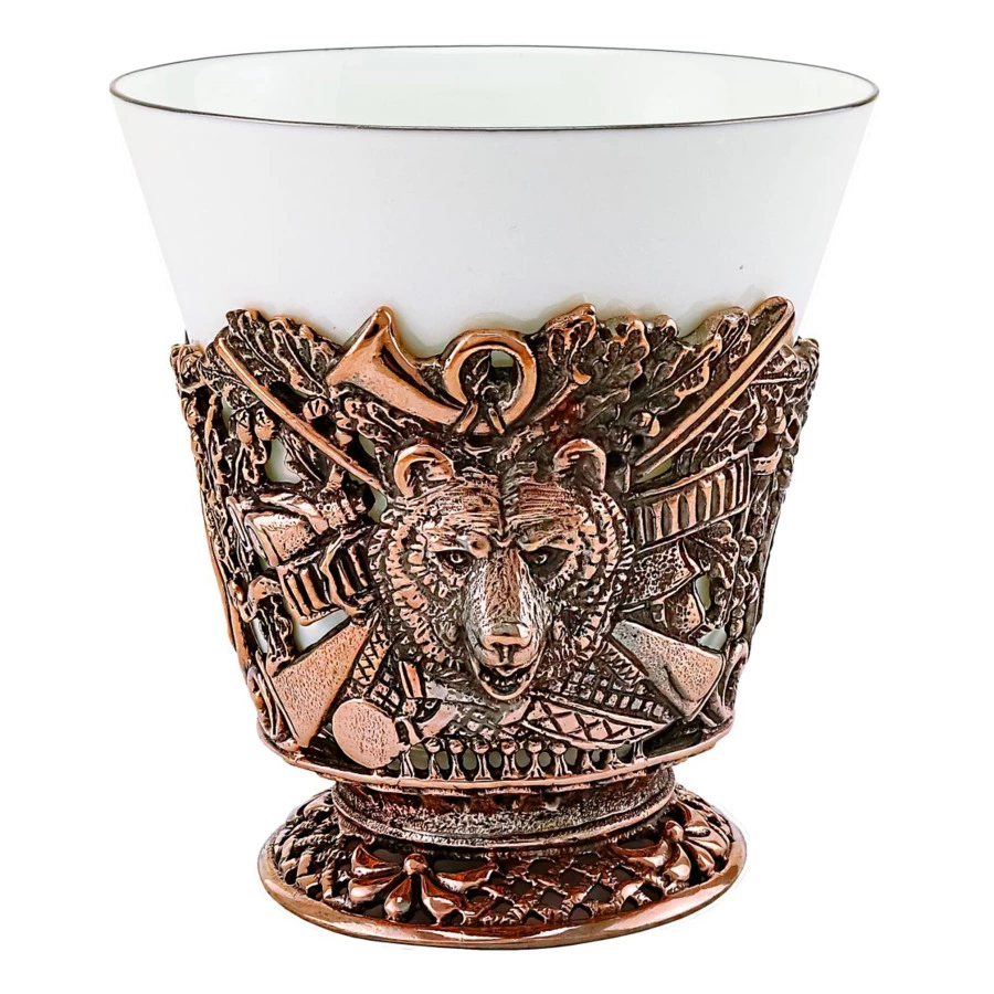 Чашка чайная Кольчугинский мельхиор Медведь с чернением 200 мл, медь