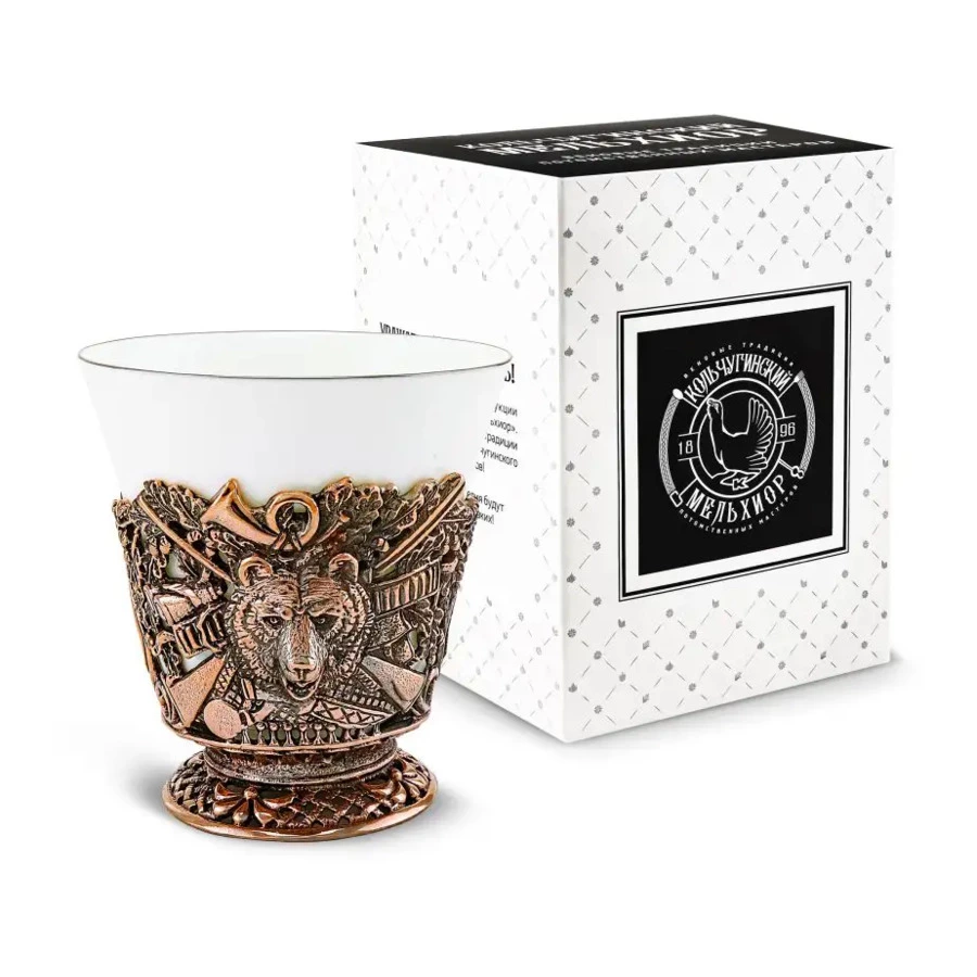 Чашка чайная Кольчугинский мельхиор Медведь с чернением 200 мл, медь