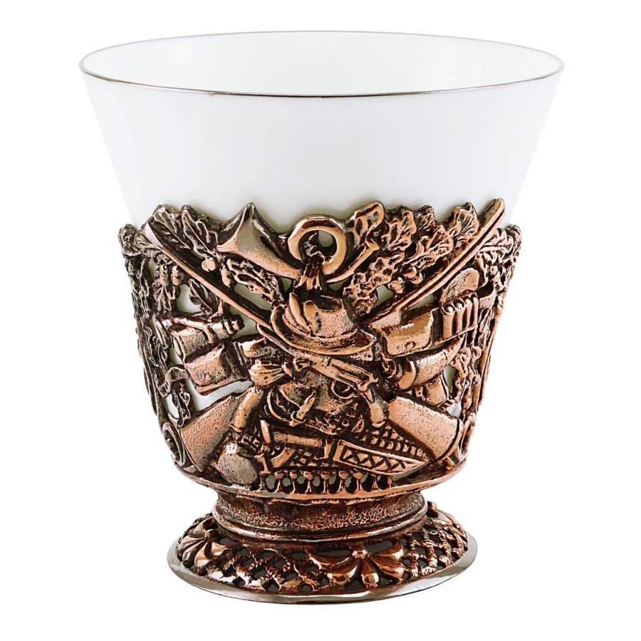 Чашка чайная Кольчугинский мельхиор Охотничья с чернением 200 мл, медь