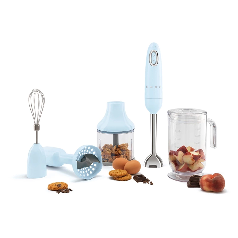 Блендер погружной SMEG HBF22PBEU 700 Вт, с насадками, кувшин 1,4л, измельчитель 0,5л, пастельно-голу