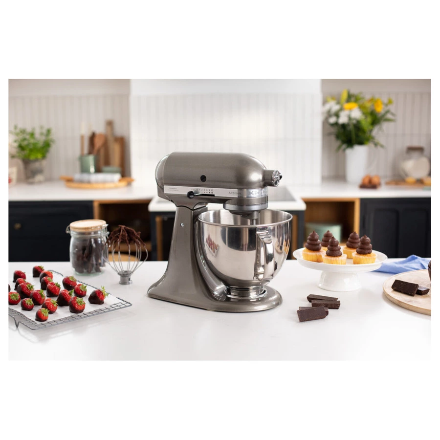 Миксер планетарный KitchenAid Artisan 4,8 л, 4 насадки, экран, 2 чаши, 5KSM175PSEMS, серебряный