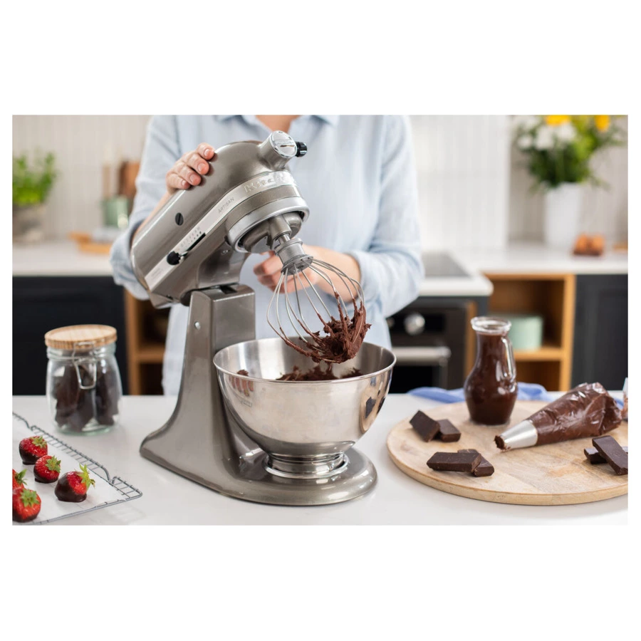 Миксер планетарный KitchenAid Artisan 4,8 л, 4 насадки, экран, 2 чаши, 5KSM175PSEMS, серебряный