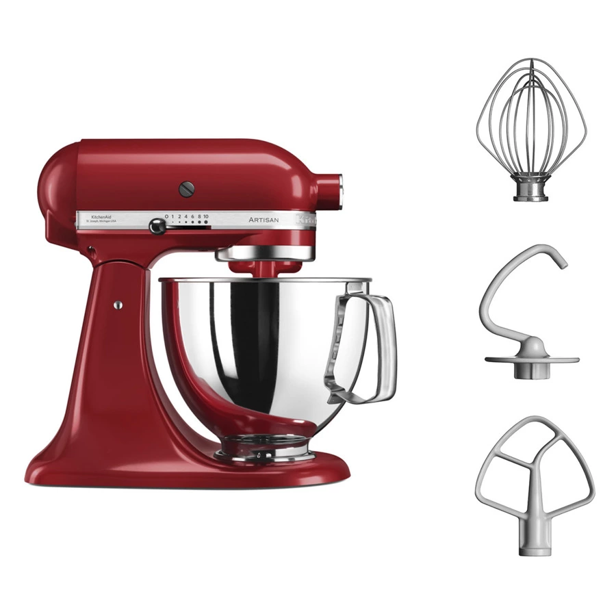 Миксер планетарный KitchenAid Artisan 4,8 л, красный, 5KSM125EER, 3 насадки
