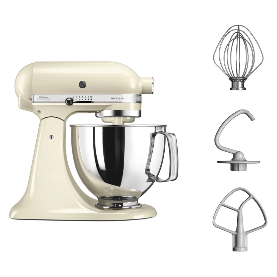 Миксер планетарный KitchenAid Artisan 4,8 л, кремовый, 5KSM125EAC, 3 насадки
