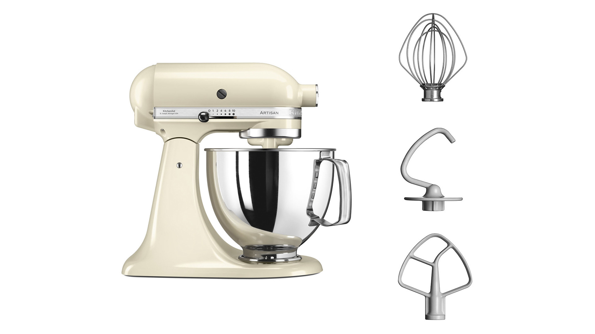 Миксер планетарный KitchenAid Artisan 4,8 л, кремовый, 5KSM125EAC - купить  за 79990 руб. в Москве | WILLIAMS OLIVER