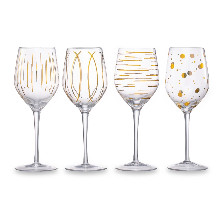 Набор бокалов для белого вина Mikasa Cheers 400 мл, 4 шт, стекло, золотистый декор, п/к