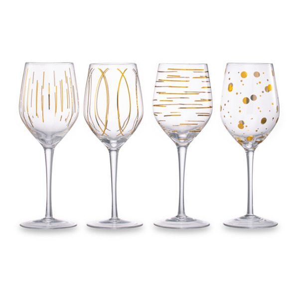 Набор бокалов для белого вина Mikasa Cheers 400 мл, 4 шт, стекло, золотистый декор, п/к