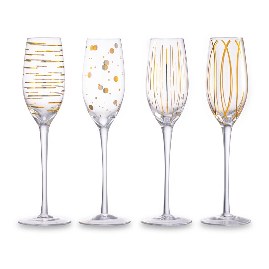Набор бокалов для шампанского Mikasa Cheers 210 мл, 4 шт, стекло, золотистый декор, п/к