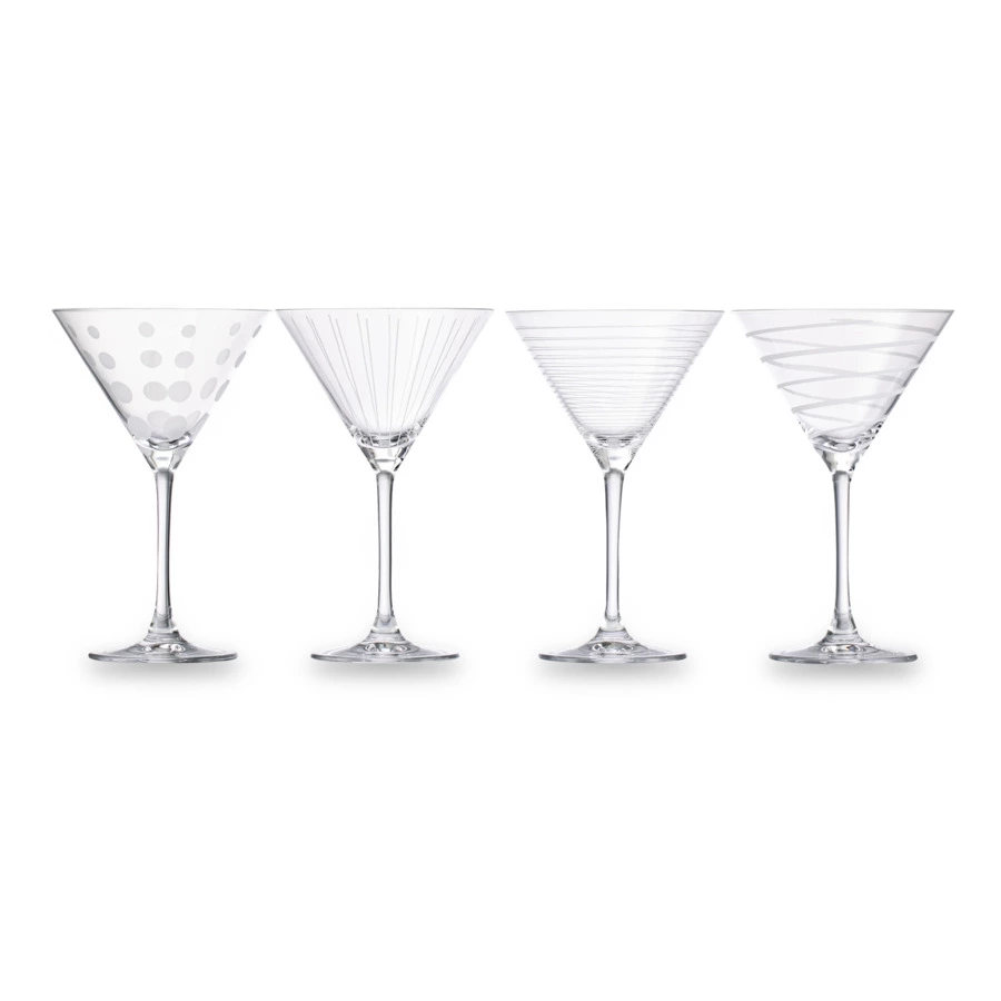 Набор бокалов для мартини Mikasa Cheers 290 мл, 4 шт, стекло, серебристый декор, п/к