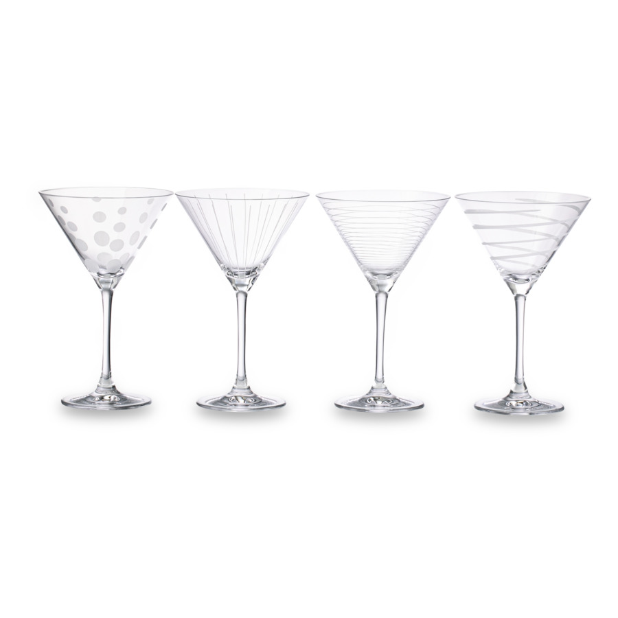 Набор бокалов для мартини Mikasa Cheers 290 мл, 4 шт, стекло, серебристый декор, п/к