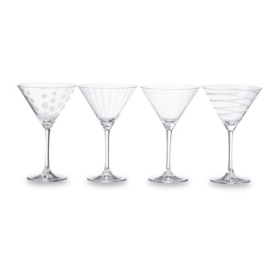 Набор бокалов для мартини Mikasa Cheers 290 мл, 4 шт, стекло, серебристый декор, п/к